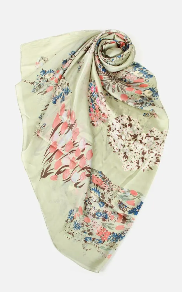 JC020520 Floral Print Silk Blended Scarf