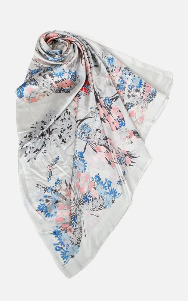 JC020520 Floral Print Silk Blended Scarf