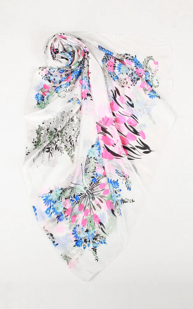 JC020520 Floral Print Silk Blended Scarf