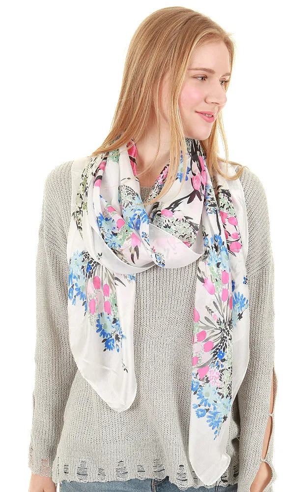 JC020520 Floral Print Silk Blended Scarf