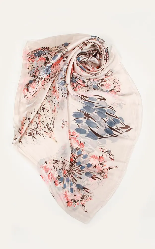 JC020520 Floral Print Silk Blended Scarf