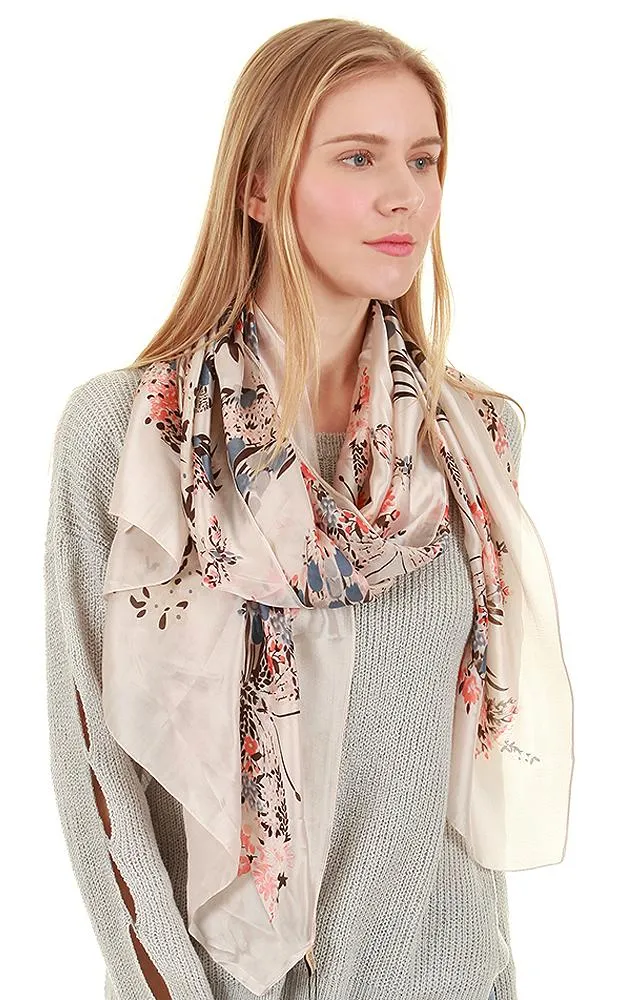 JC020520 Floral Print Silk Blended Scarf