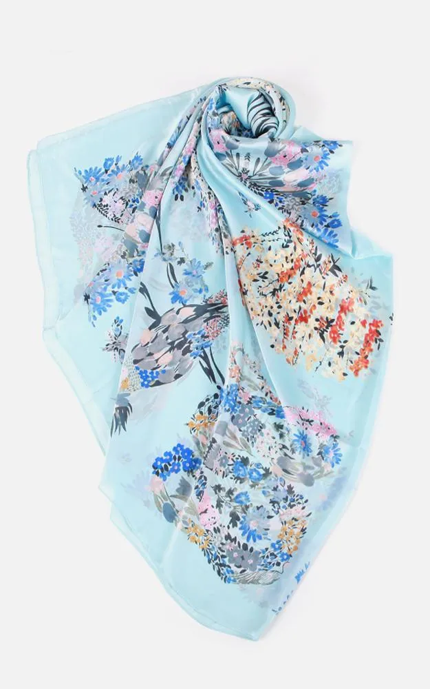 JC020520 Floral Print Silk Blended Scarf