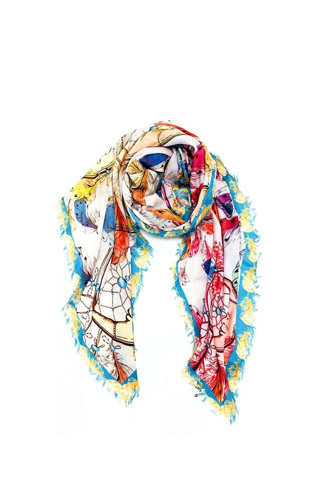 JC021070 Multi Dream Catcher Printed Scarf w/Fringes