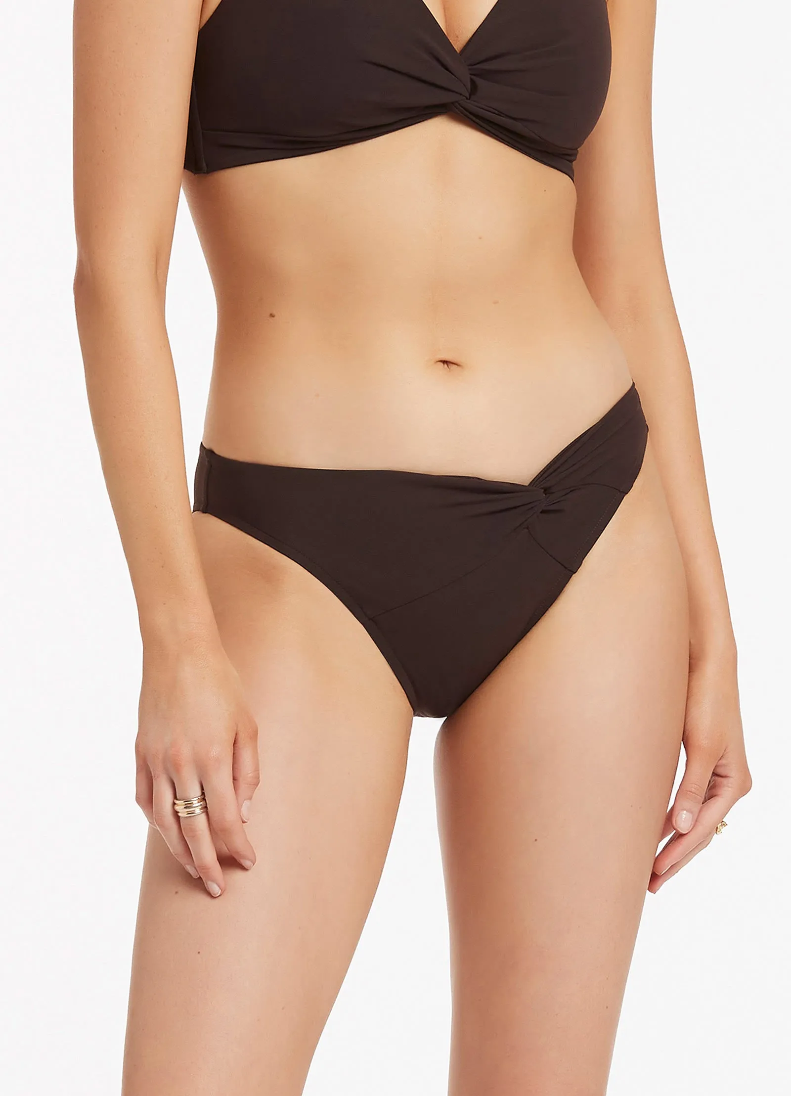 Jetset Twist Front Bikini Bottom - Chocolate