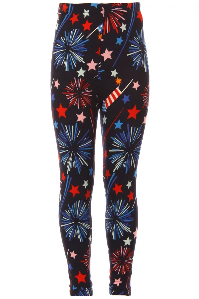 Kid's 4th of July Fireworks American Flag Pattern Printed Leggings