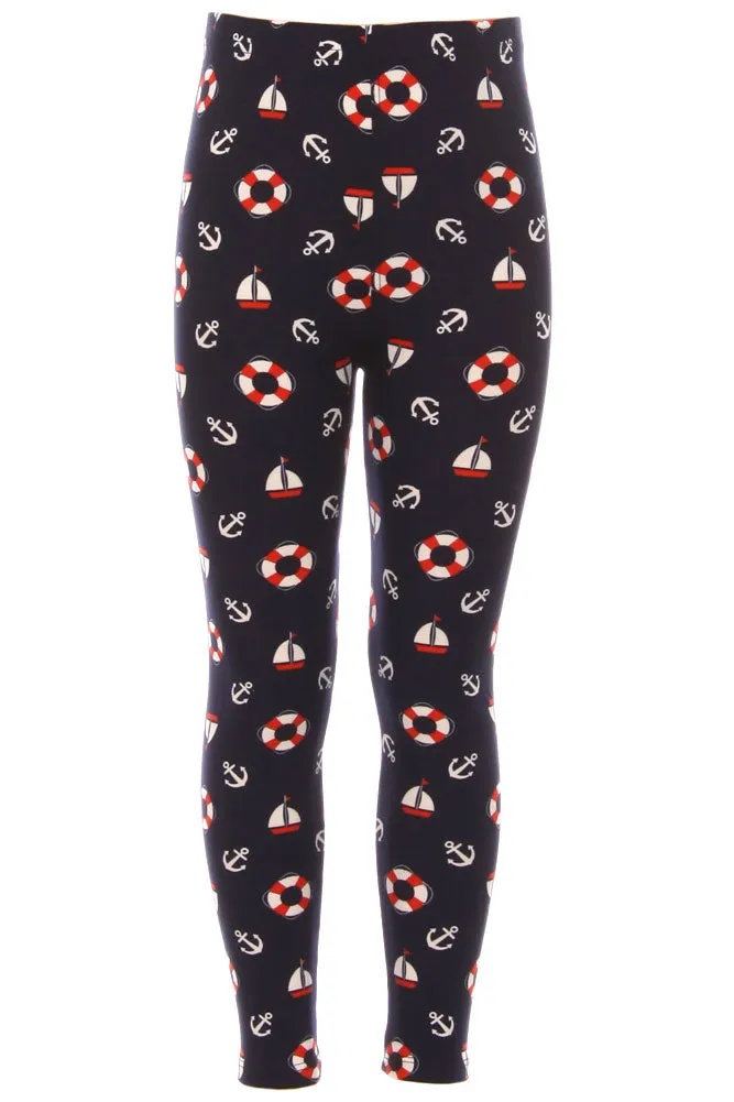 Kid's Life Ring Anchor Yacht Pattern Printed Leggings