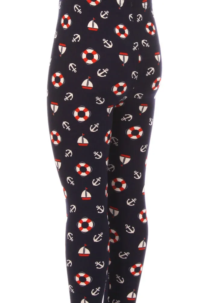 Kid's Life Ring Anchor Yacht Pattern Printed Leggings