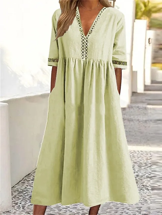 Lantern Sleeve Swing Dress with Backless Design