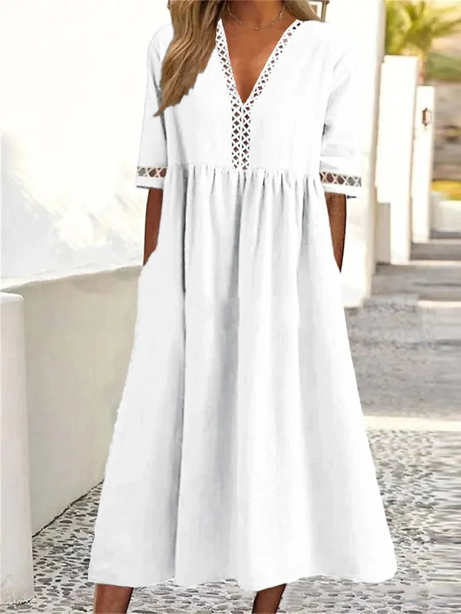 Lantern Sleeve Swing Dress with Backless Design