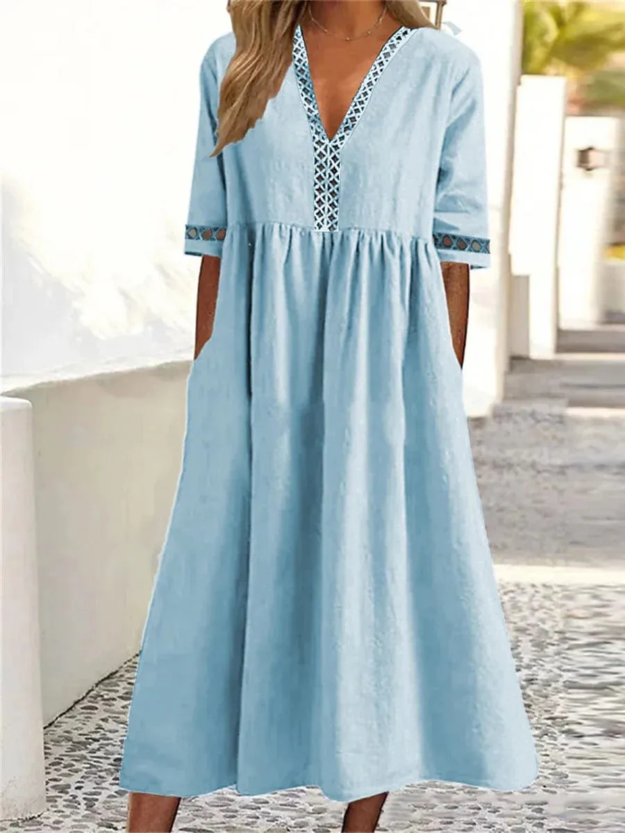 Lantern Sleeve Swing Dress with Backless Design