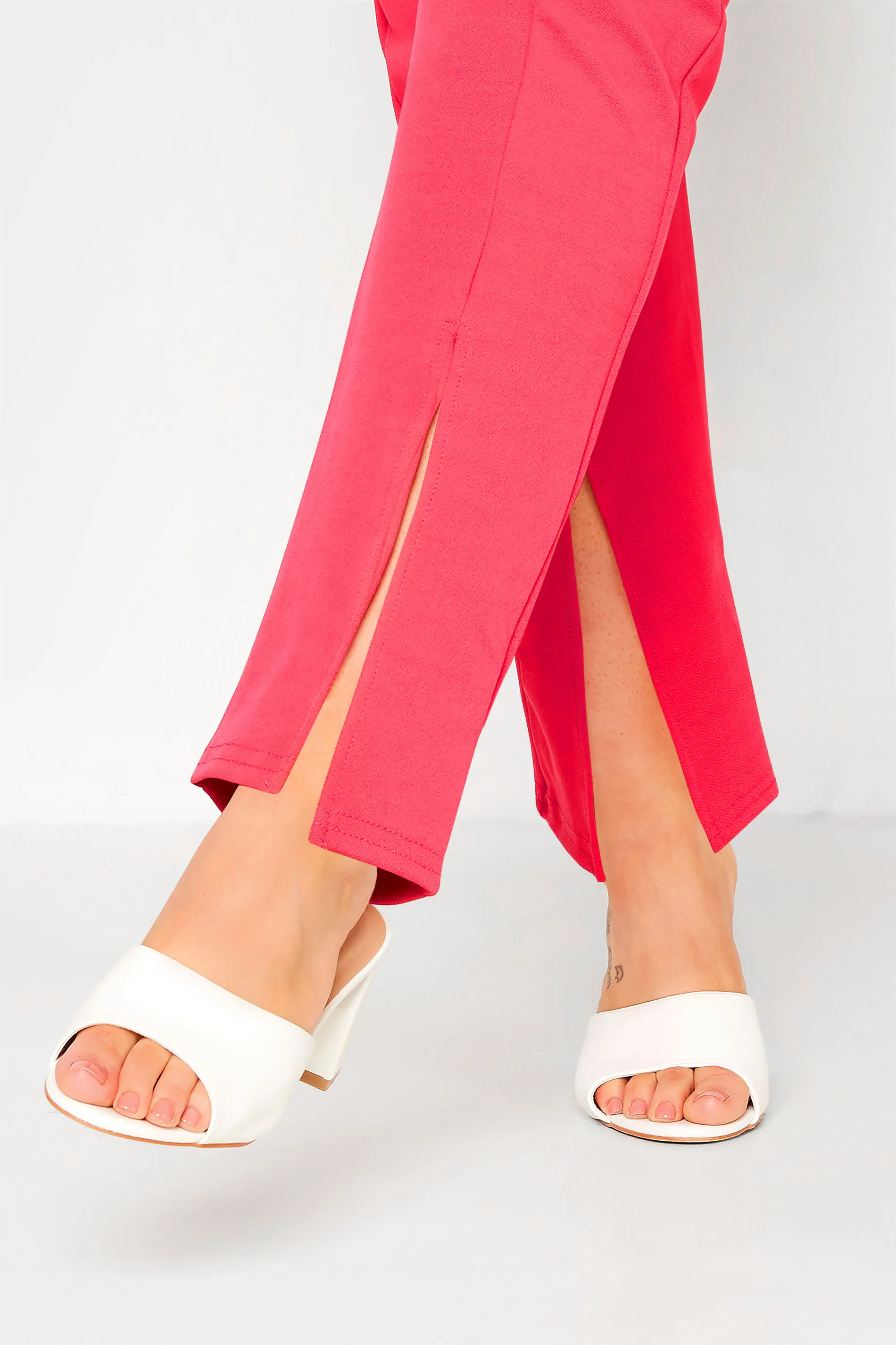 LIMITED COLLECTION Curve Hot Pink Split Hem Stretch Tapered Trousers