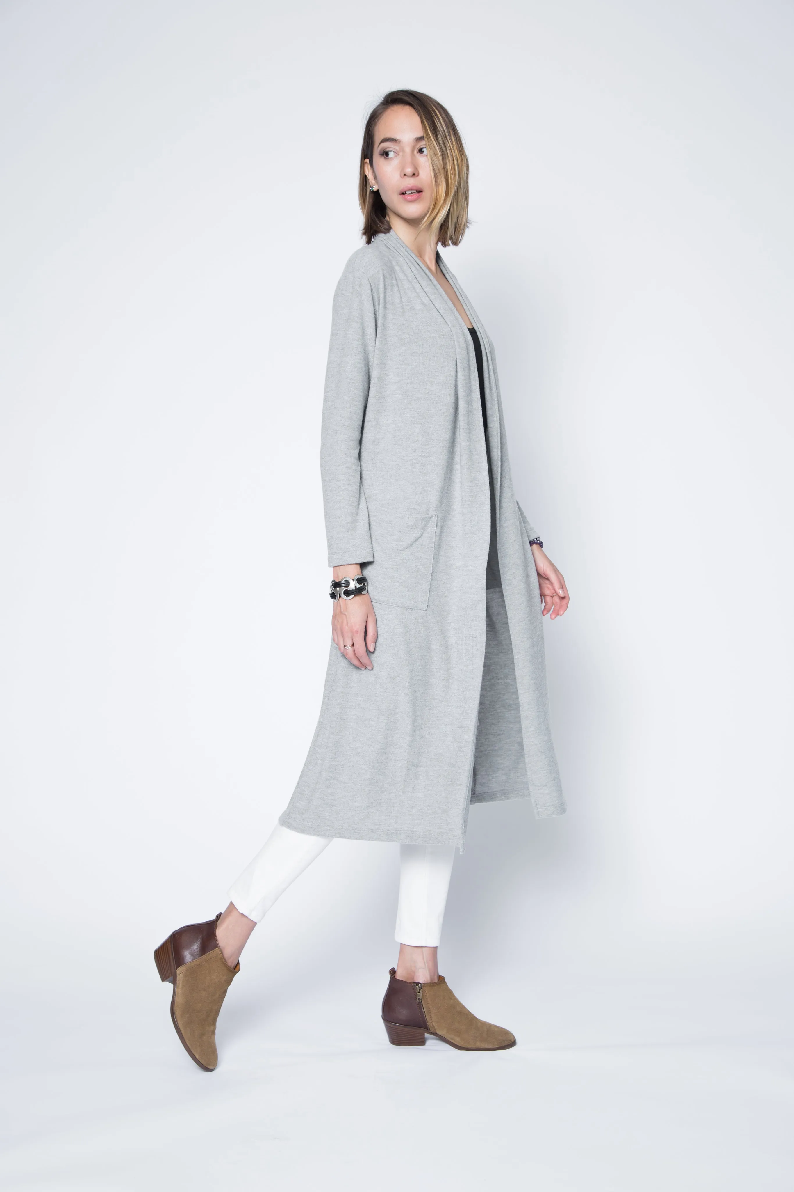 Long Sweater Cardigan with Shawl Collar