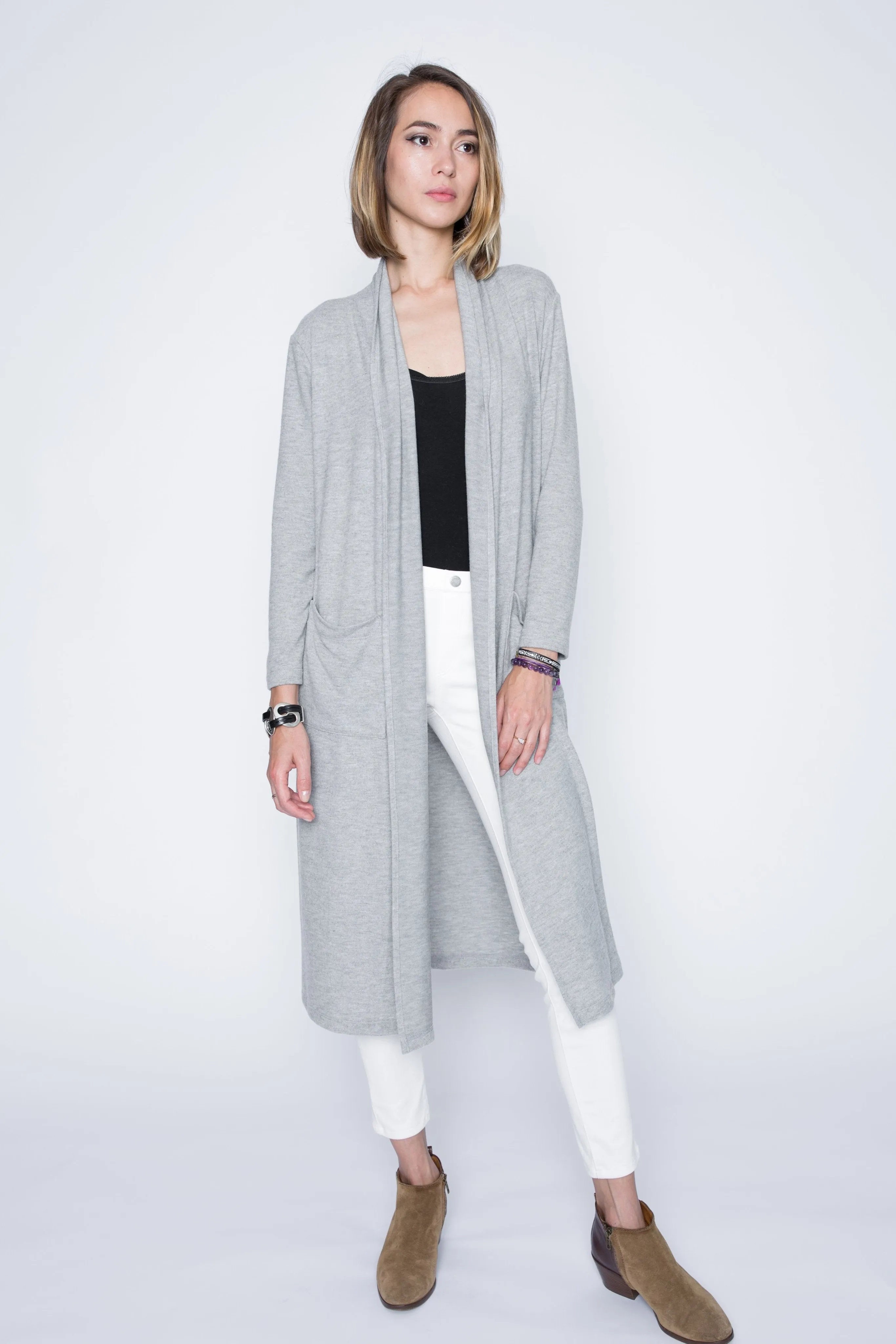 Long Sweater Cardigan with Shawl Collar