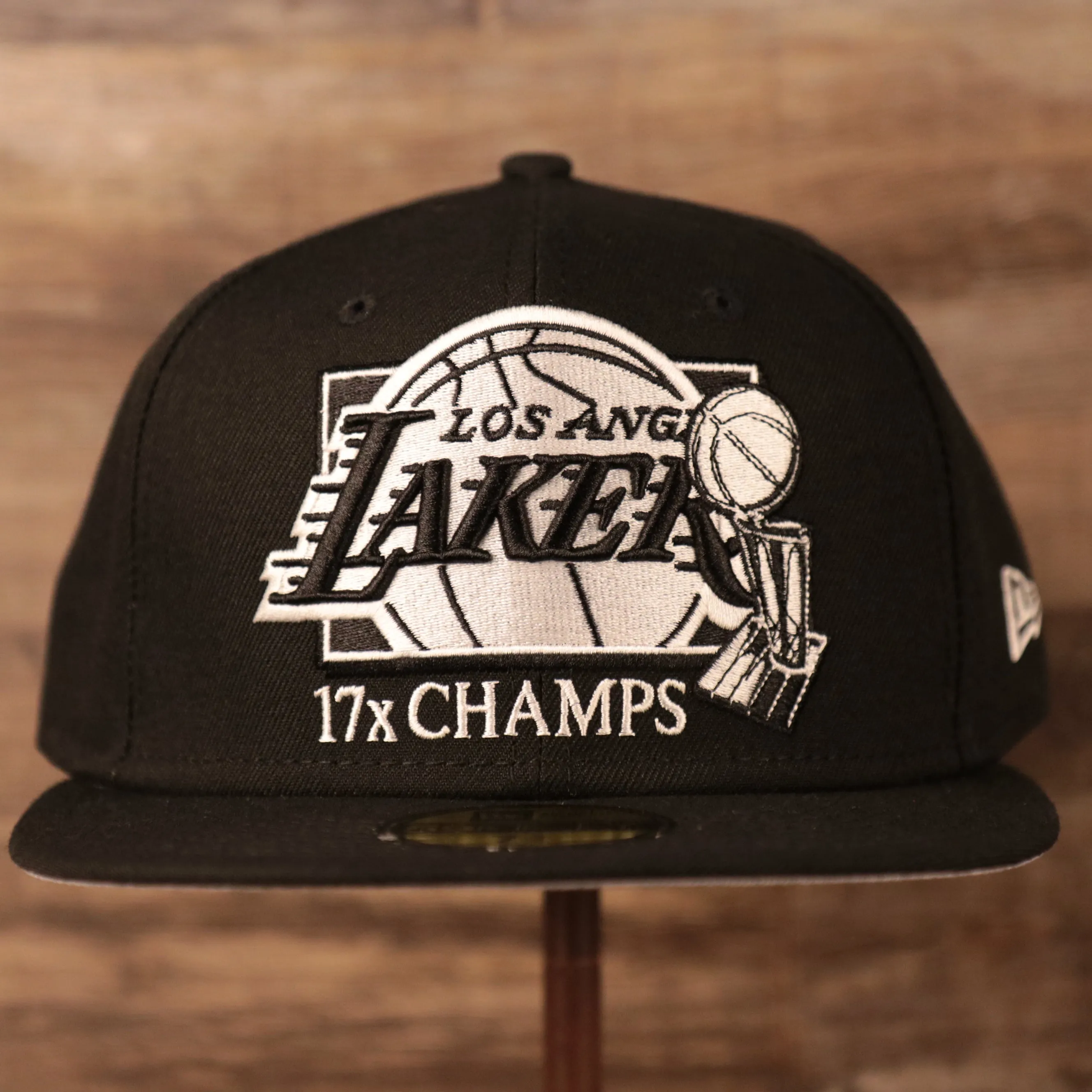 Los Angeles Lakers Black 59fifty Gray Bottom 17X Champs Hat | LA Lakers Black Champs Fitted Hat