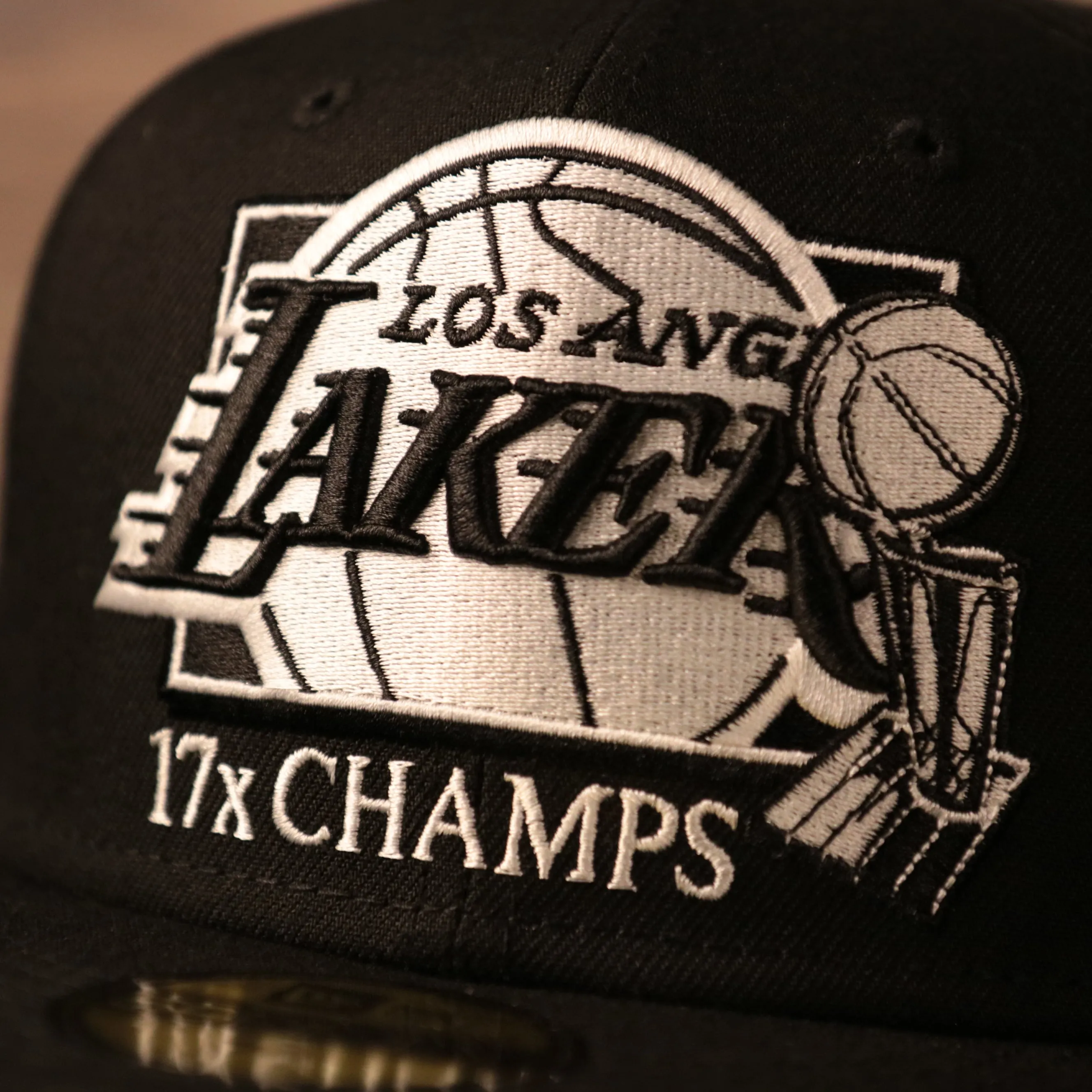 Los Angeles Lakers Black 59fifty Gray Bottom 17X Champs Hat | LA Lakers Black Champs Fitted Hat