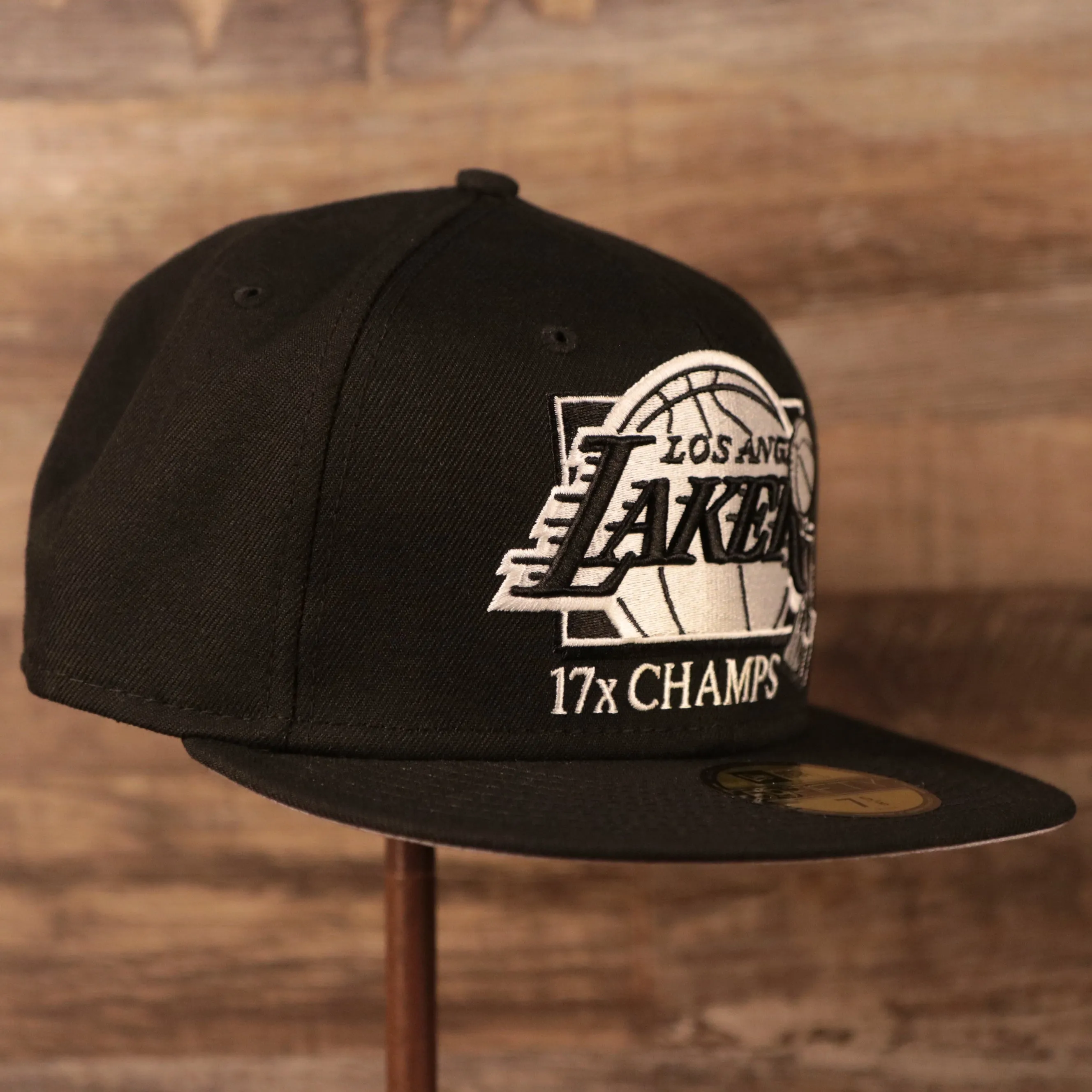 Los Angeles Lakers Black 59fifty Gray Bottom 17X Champs Hat | LA Lakers Black Champs Fitted Hat