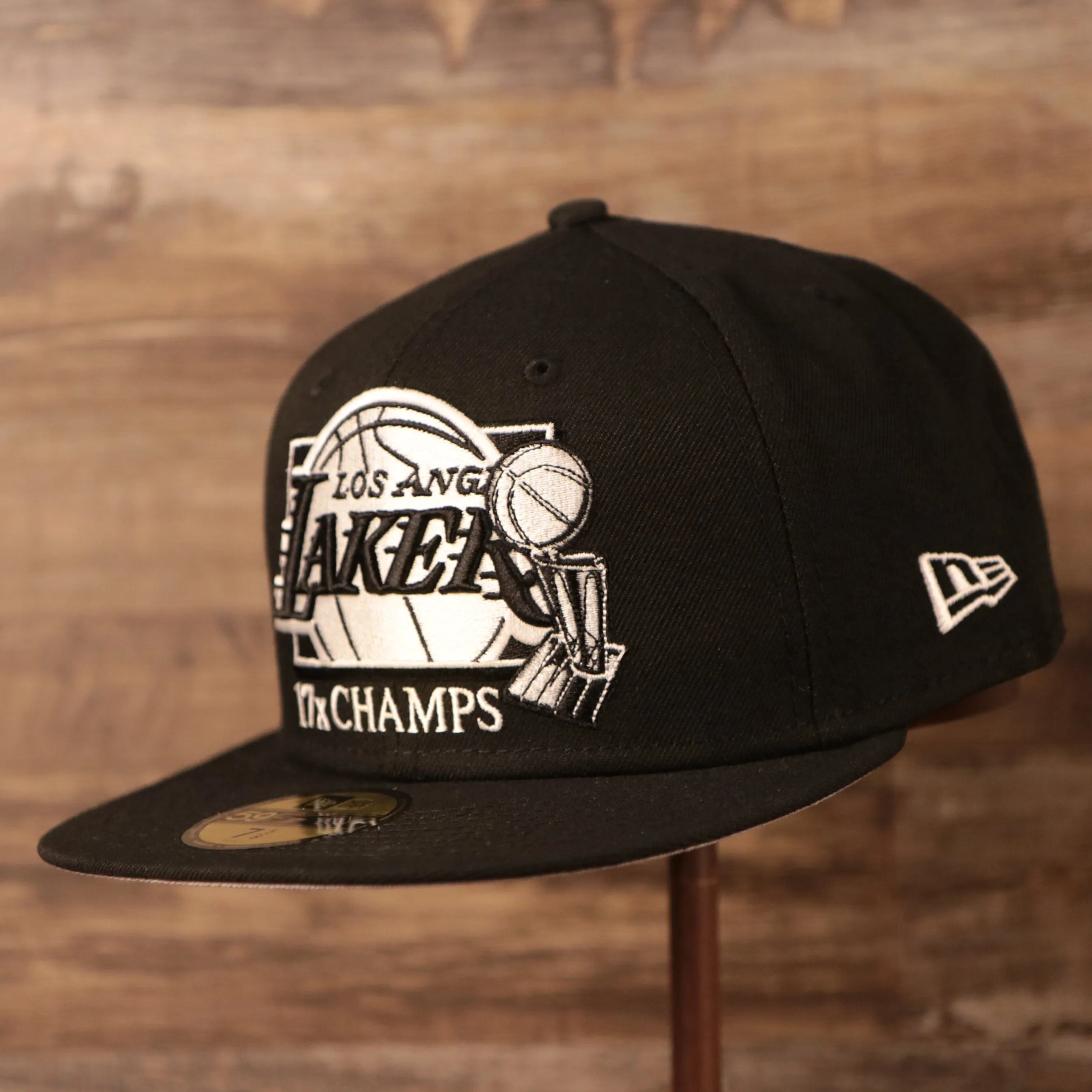 Los Angeles Lakers Black 59fifty Gray Bottom 17X Champs Hat | LA Lakers Black Champs Fitted Hat