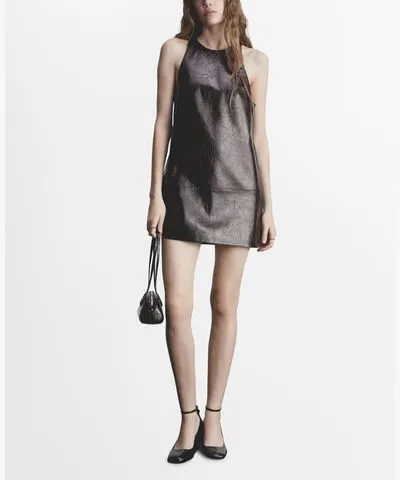 MANGO Women's Leather-Effect Sleeveless Dress