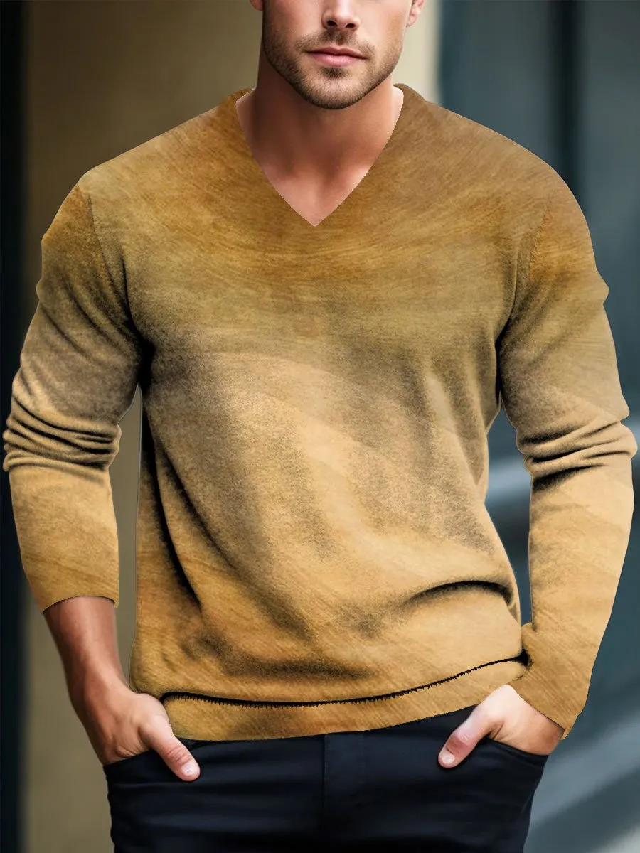 Men's Casual Retro Gradient Knitted Pullover V-Neck Sweater