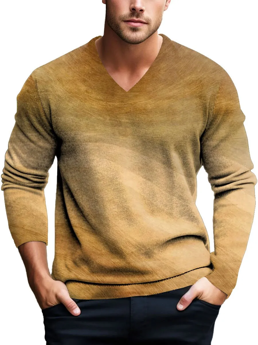 Men's Casual Retro Gradient Knitted Pullover V-Neck Sweater