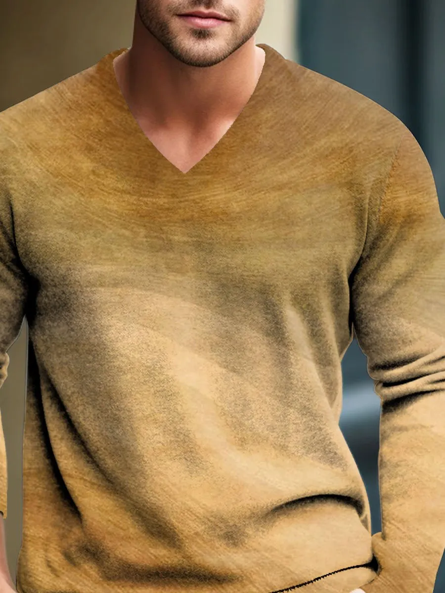 Men's Casual Retro Gradient Knitted Pullover V-Neck Sweater