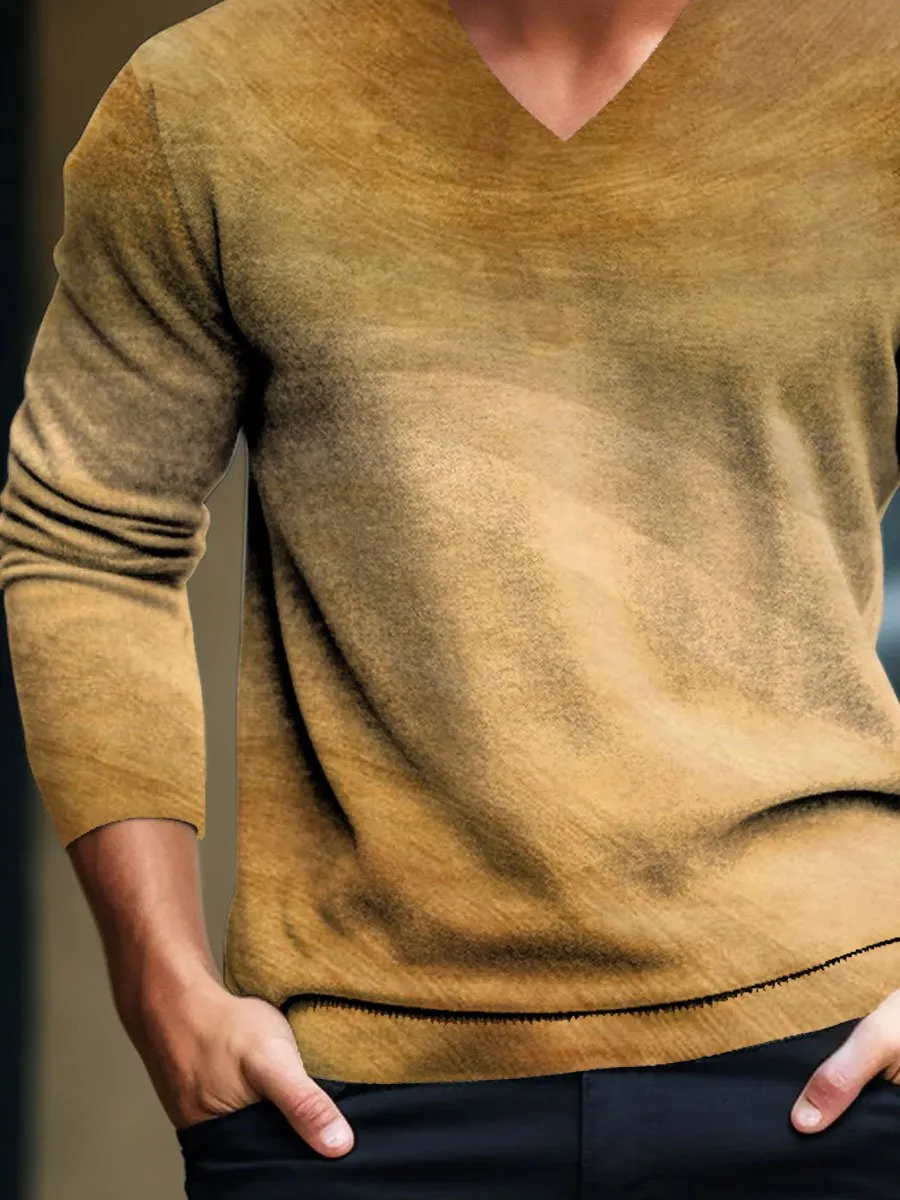 Men's Casual Retro Gradient Knitted Pullover V-Neck Sweater