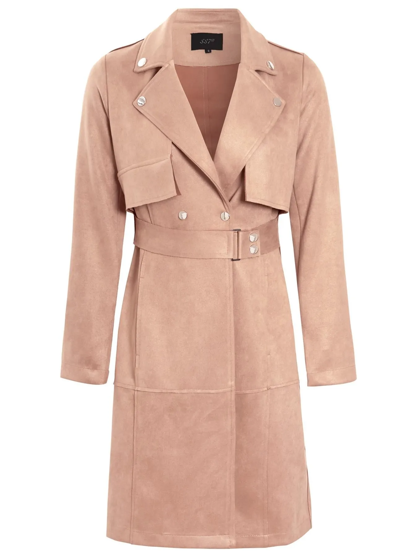 Mid Length Faux Suede Biker Trench Coat, Black, Tan, Beige Pink, UK Sizes 8 to 14