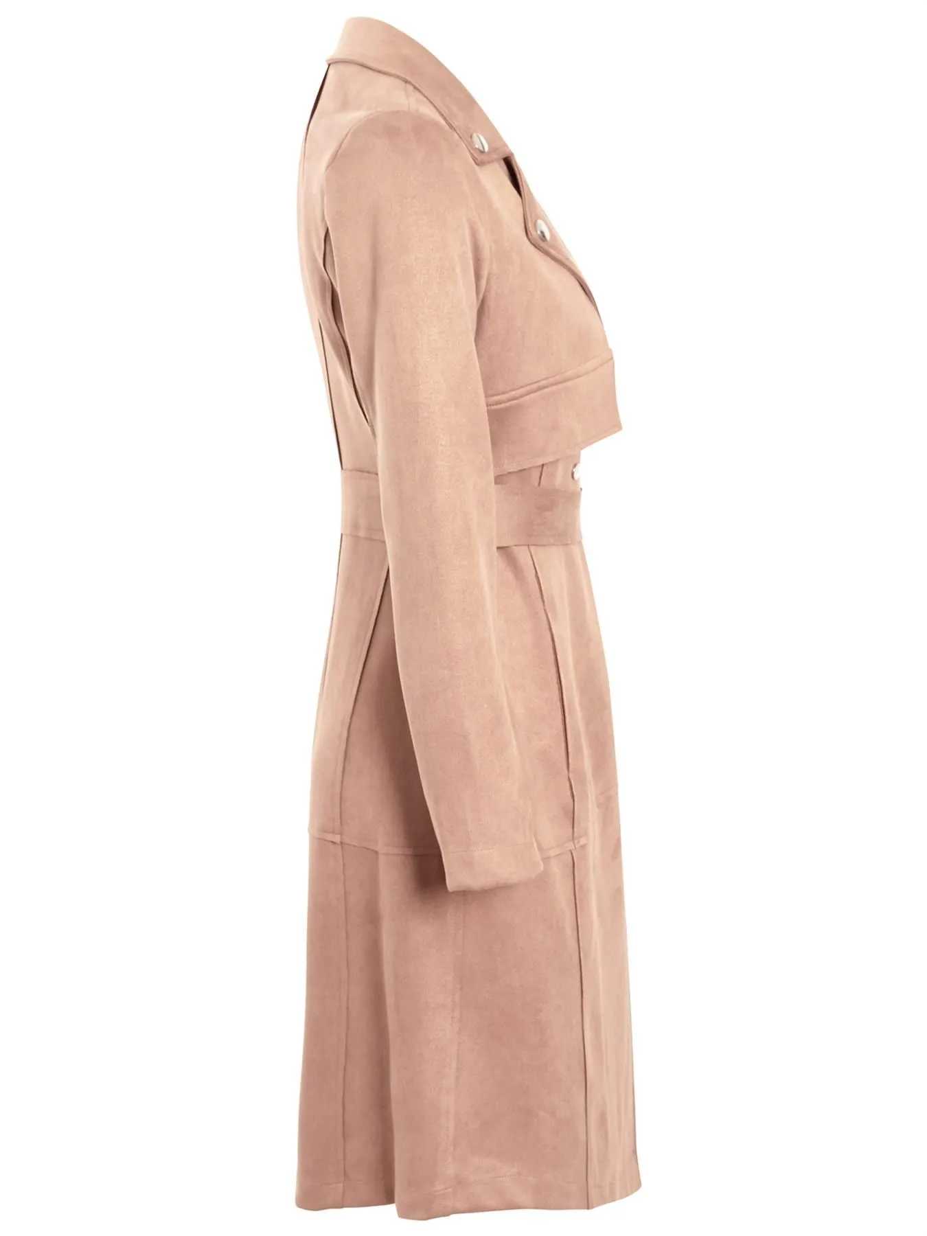 Mid Length Faux Suede Biker Trench Coat, Black, Tan, Beige Pink, UK Sizes 8 to 14