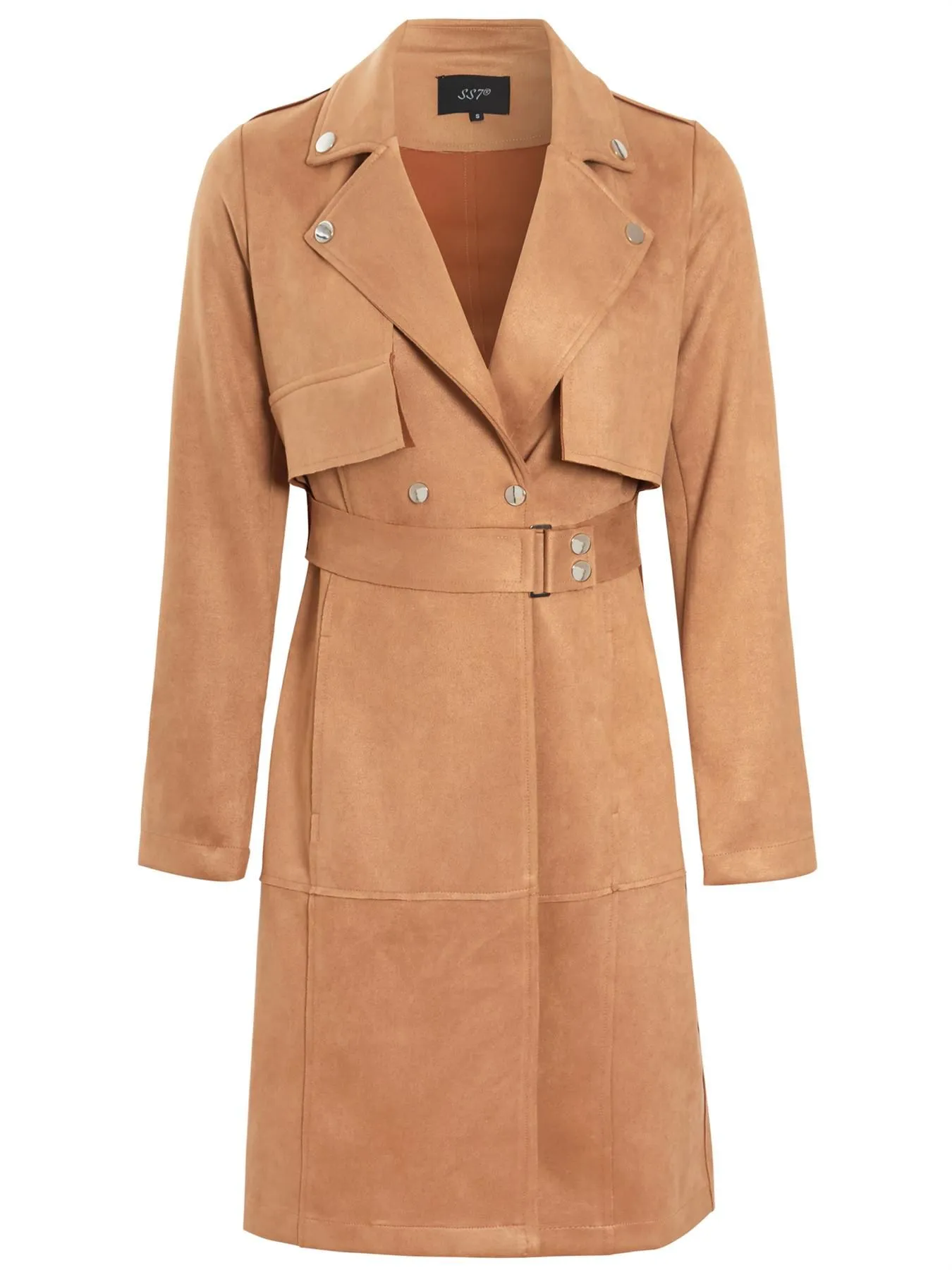 Mid Length Faux Suede Biker Trench Coat, Black, Tan, Beige Pink, UK Sizes 8 to 14