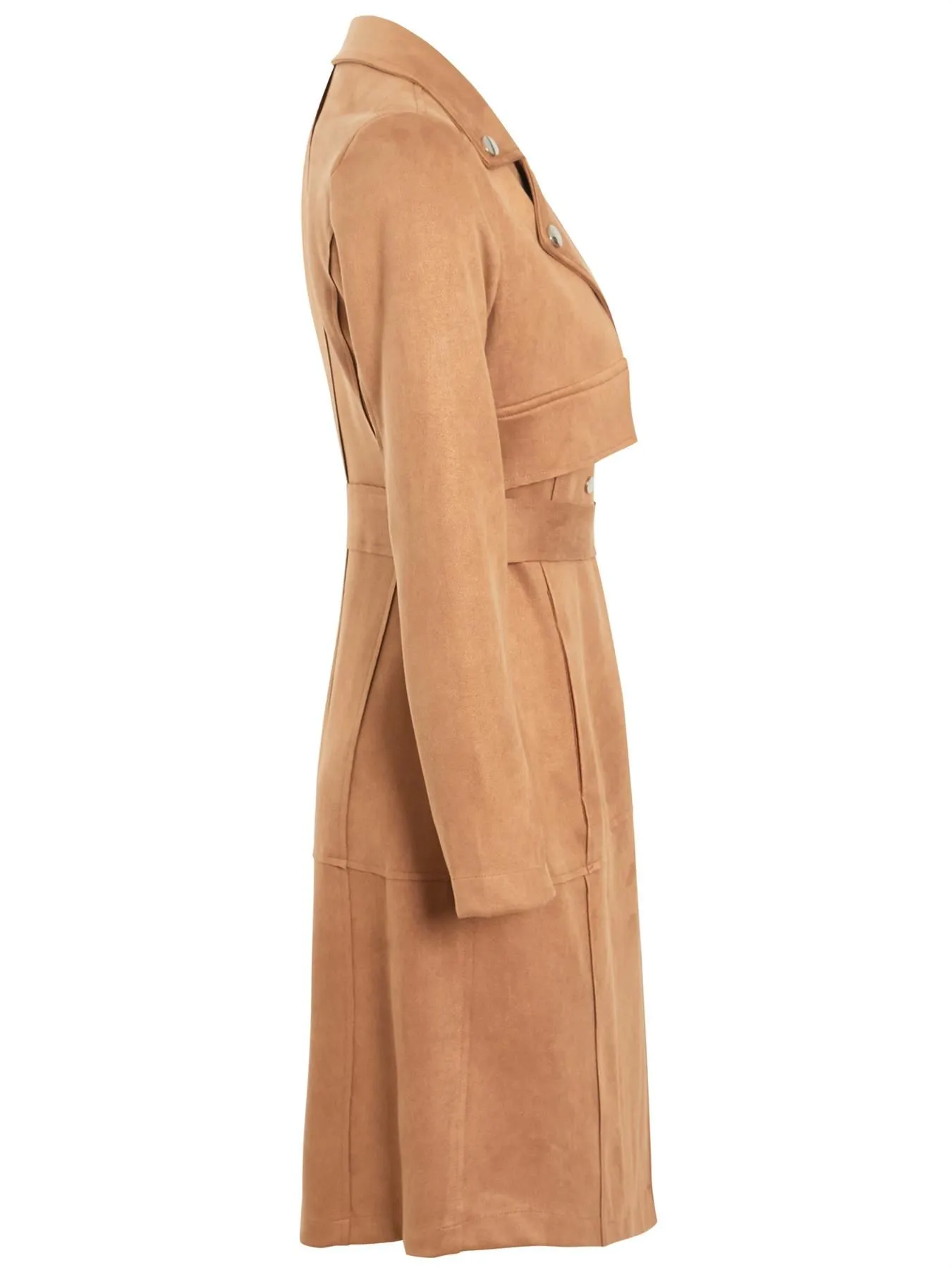 Mid Length Faux Suede Biker Trench Coat, Black, Tan, Beige Pink, UK Sizes 8 to 14