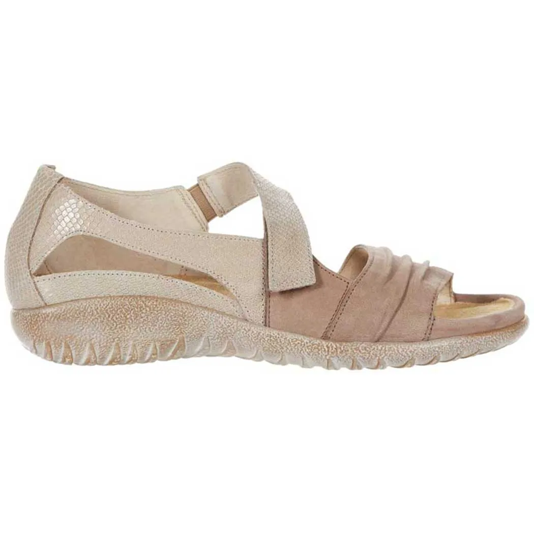 Naot Papaki Sandal Stone Nubuck Beige/ Beige Lizard Leather (Women's)