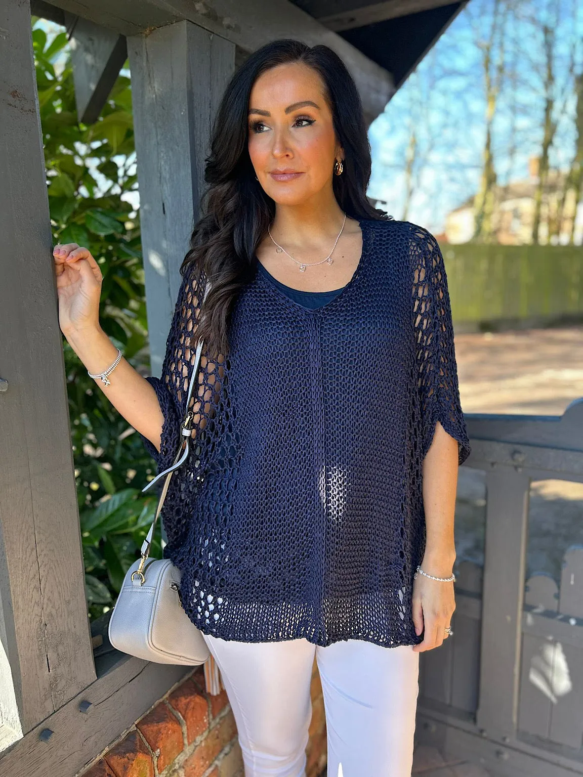 Navy V Neck Loose Knit Christine