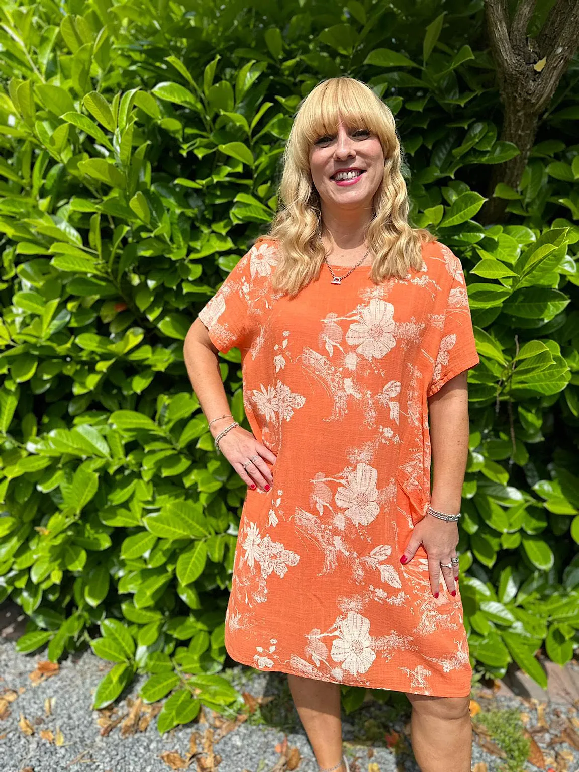 Orange Daisy Floral Pocket Dress Rebecca