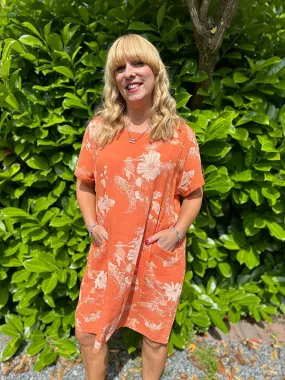 Orange Daisy Floral Pocket Dress Rebecca