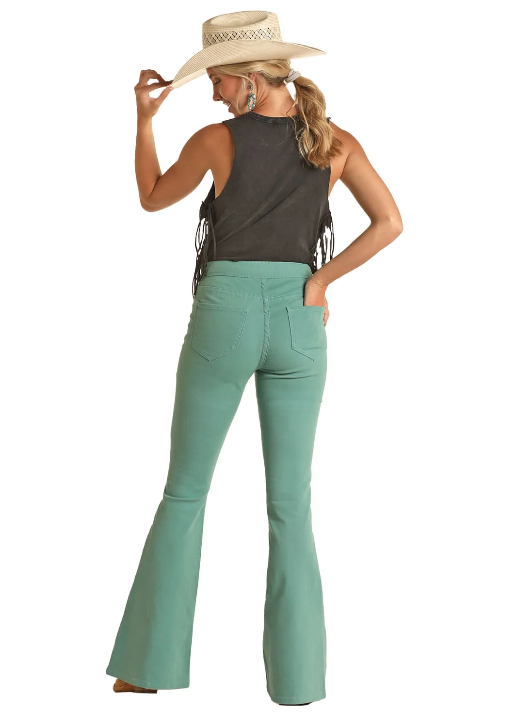 Panhandle Slim Womens Turquoise Button Flare Jeans