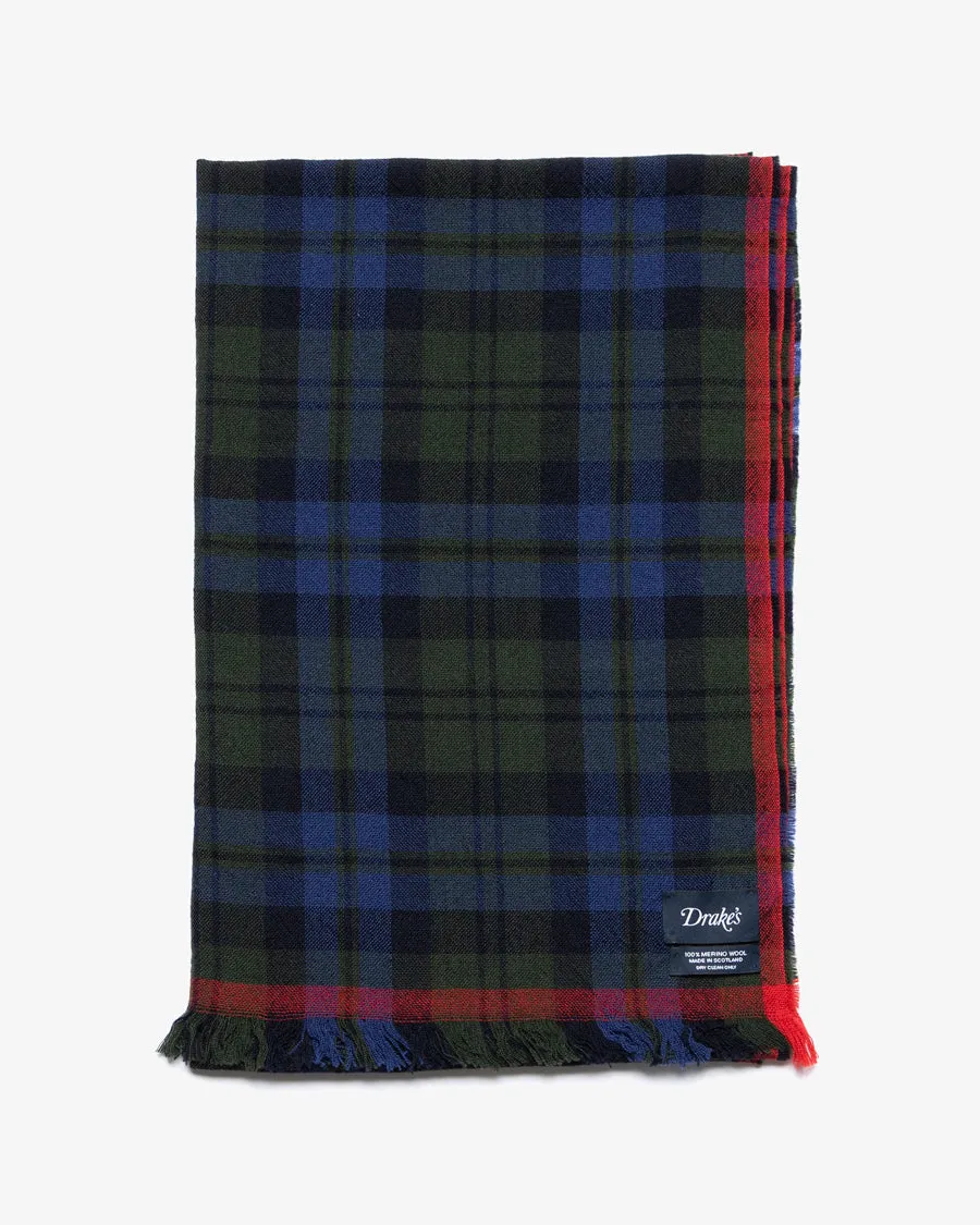 PLAID MERINO WOOL CRINKLE SCARF BLACKWATCH