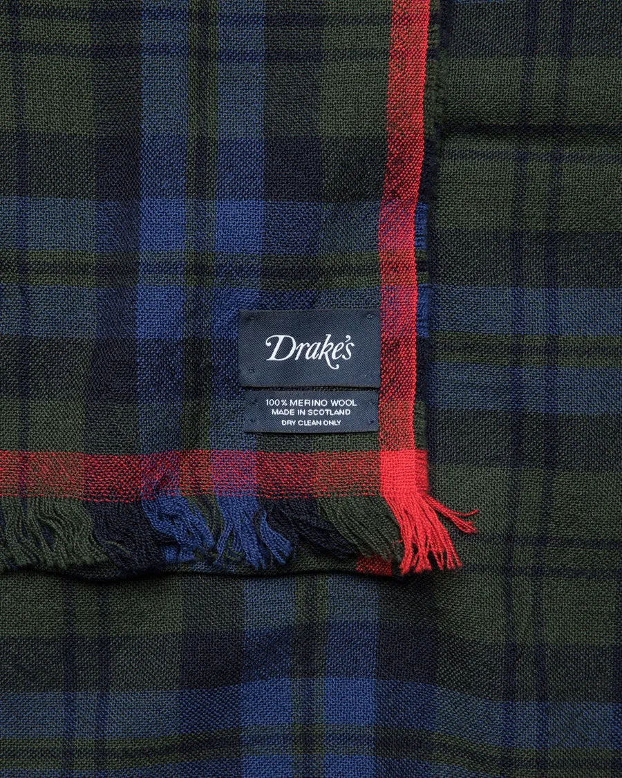 PLAID MERINO WOOL CRINKLE SCARF BLACKWATCH