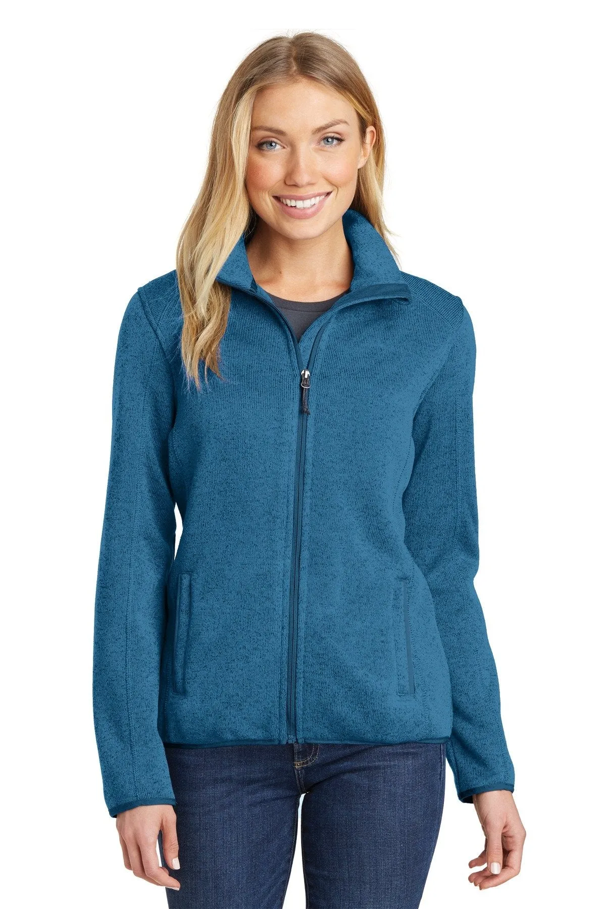 Port Authority Ladies Sweater Fleece Jacket L232 Medium Blue Heather