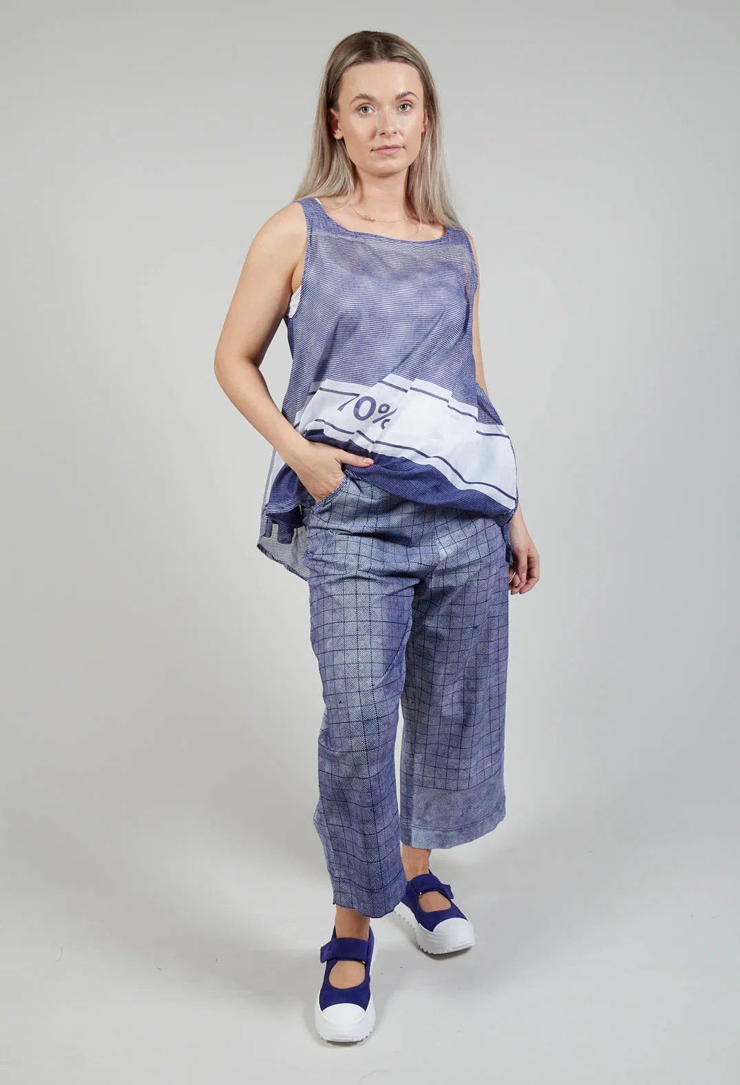 Pull On Wide Leg Trousers in Azur Print