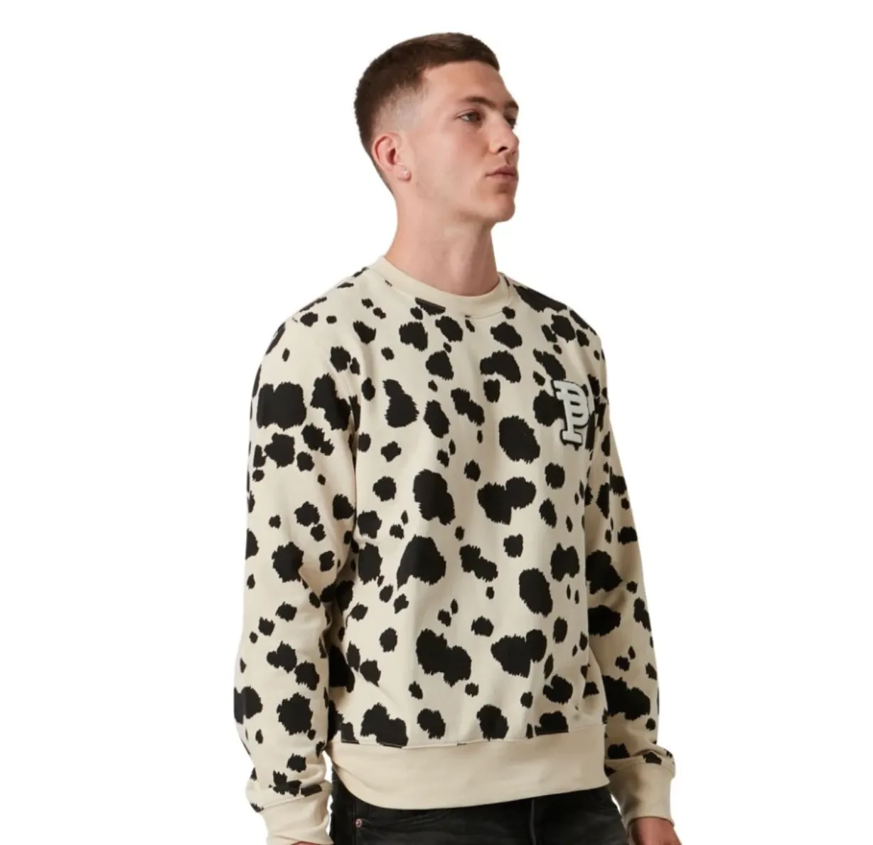 Purple - French Terry Cream Cheetah Patch Sweater