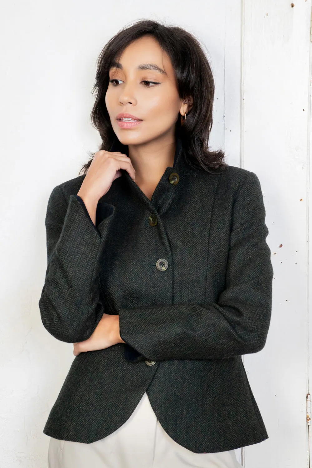 Sasha Tweed Jacket - Green Herringbone