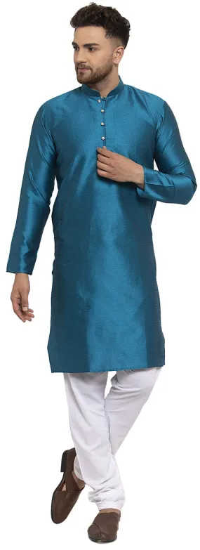 Self Design Men's Kurta pajama Evening Wear India Apparel (Blue)