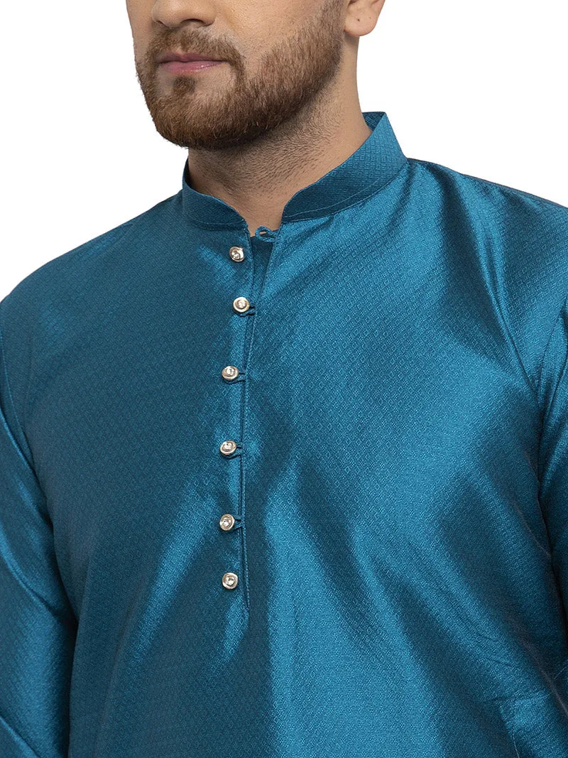 Self Design Men's Kurta pajama Evening Wear India Apparel (Blue)