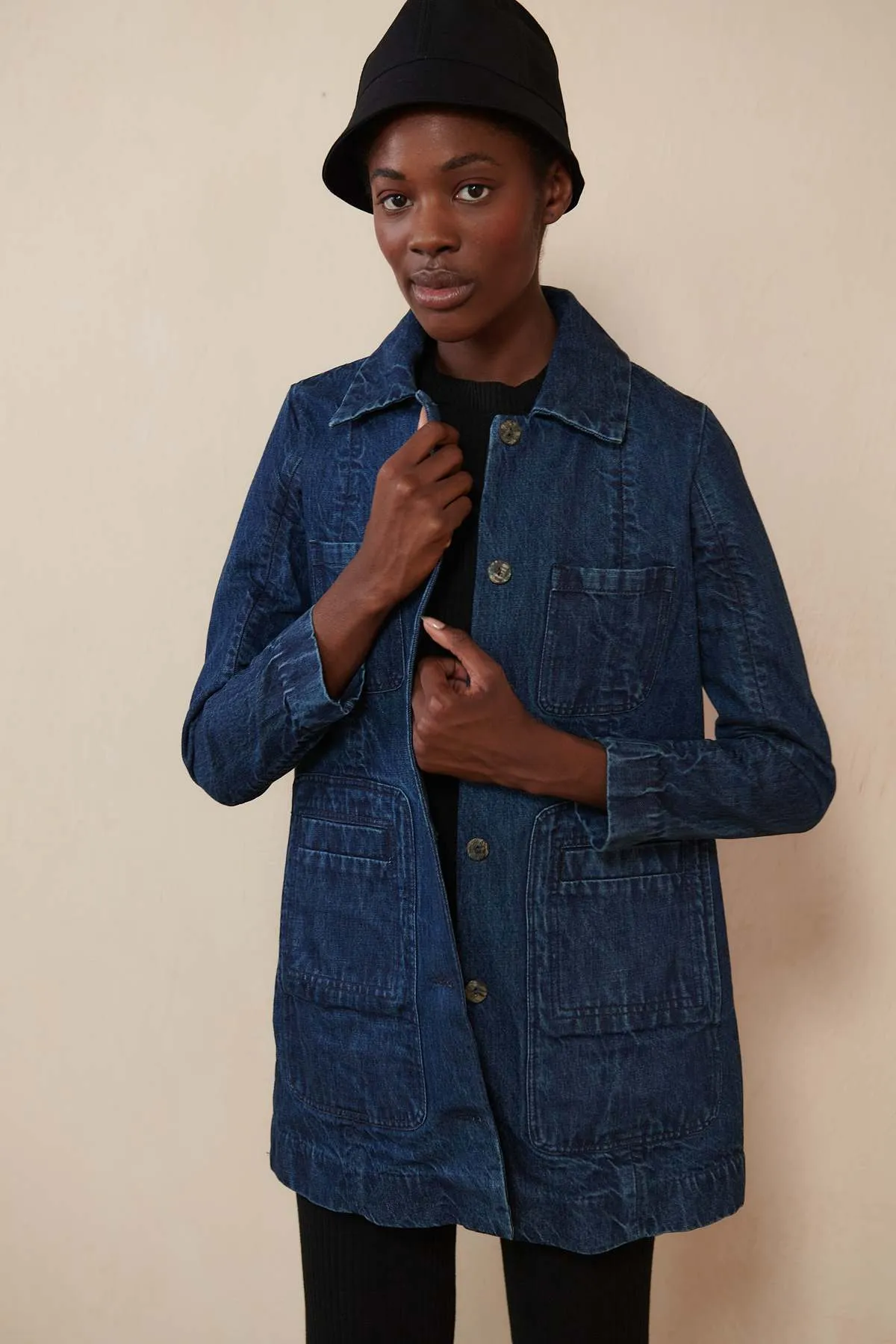 SHORT CONRAD CAR COAT - denim