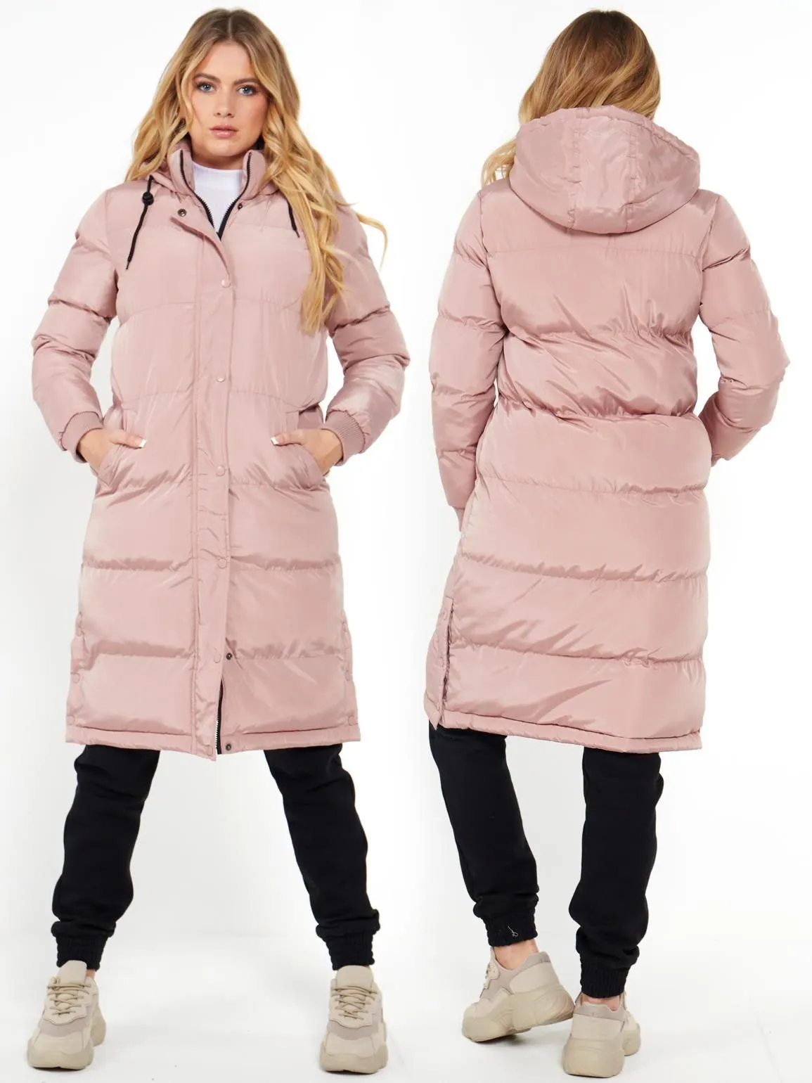 Side Split Puffer Coat in Dusky Pink, UK Sizes 8 to 16