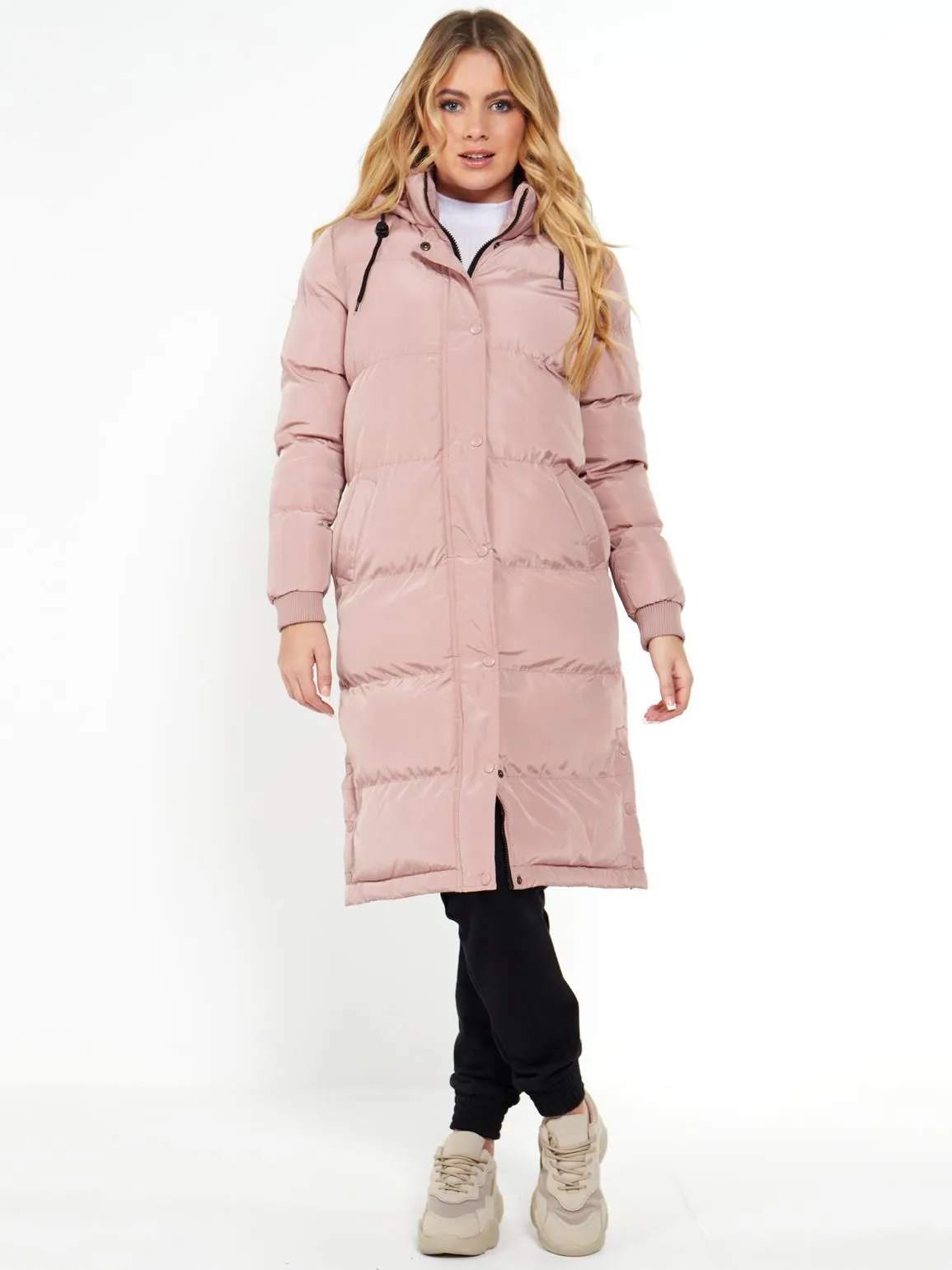 Side Split Puffer Coat in Dusky Pink, UK Sizes 8 to 16