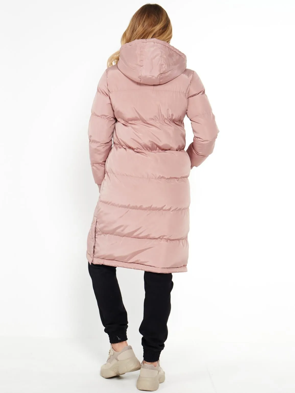 Side Split Puffer Coat in Dusky Pink, UK Sizes 8 to 16