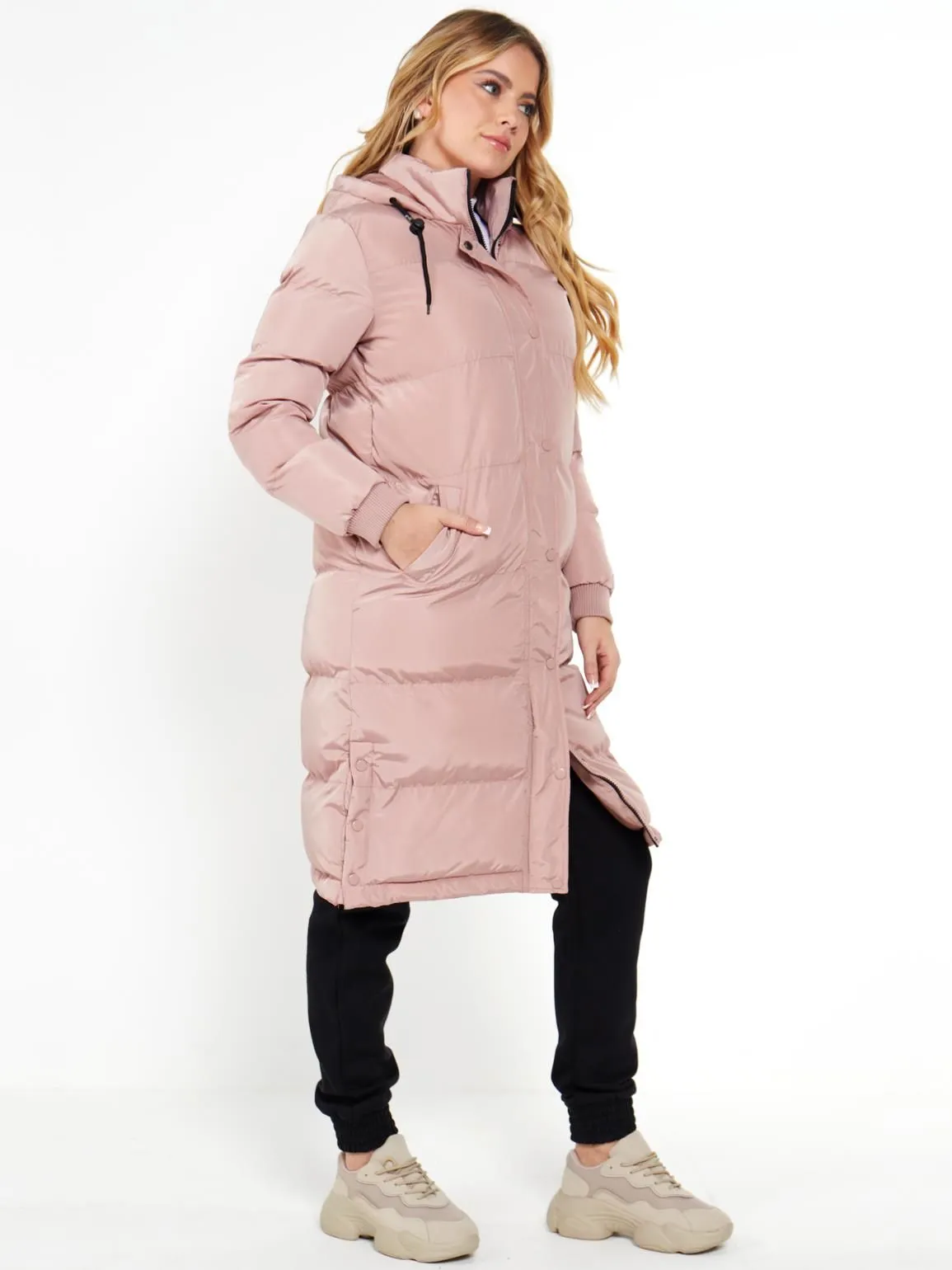 Side Split Puffer Coat in Dusky Pink, UK Sizes 8 to 16