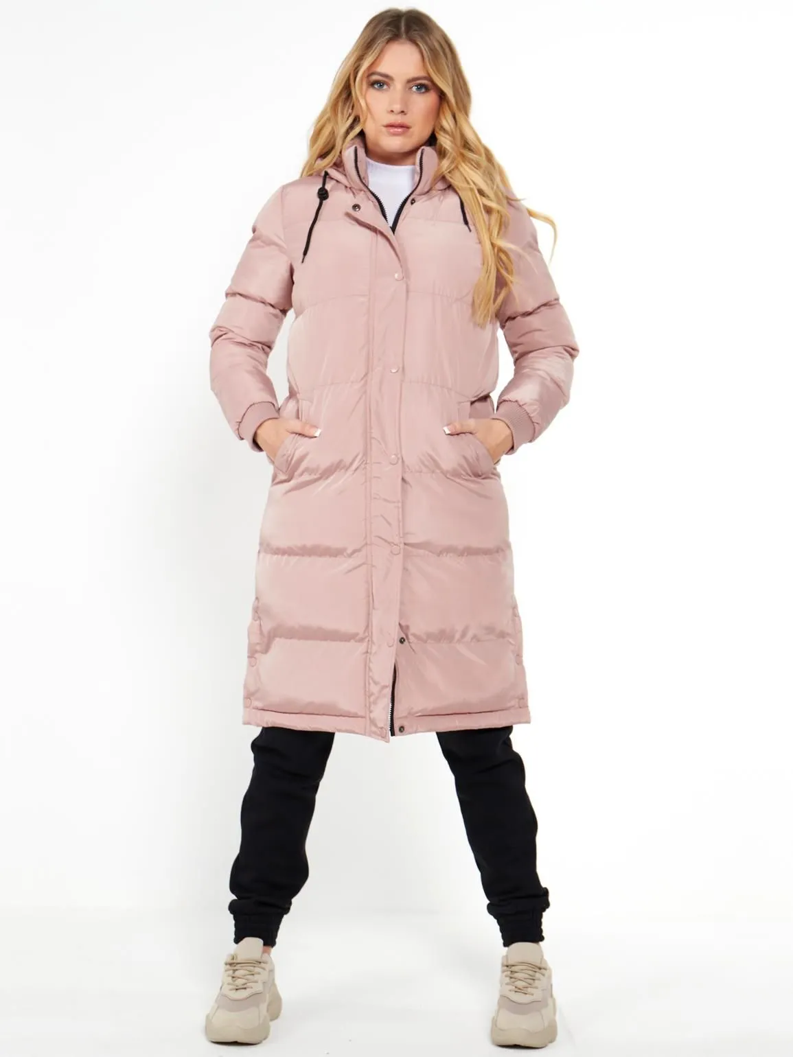 Side Split Puffer Coat in Dusky Pink, UK Sizes 8 to 16